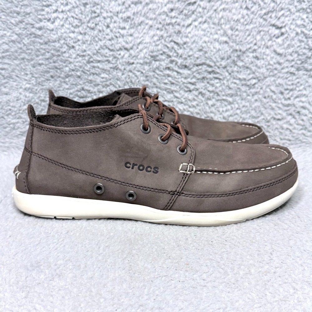 Crocs Walu Chukka Boot Mens Size 10 Boat Shoes Espresso Stucco Leather 15364